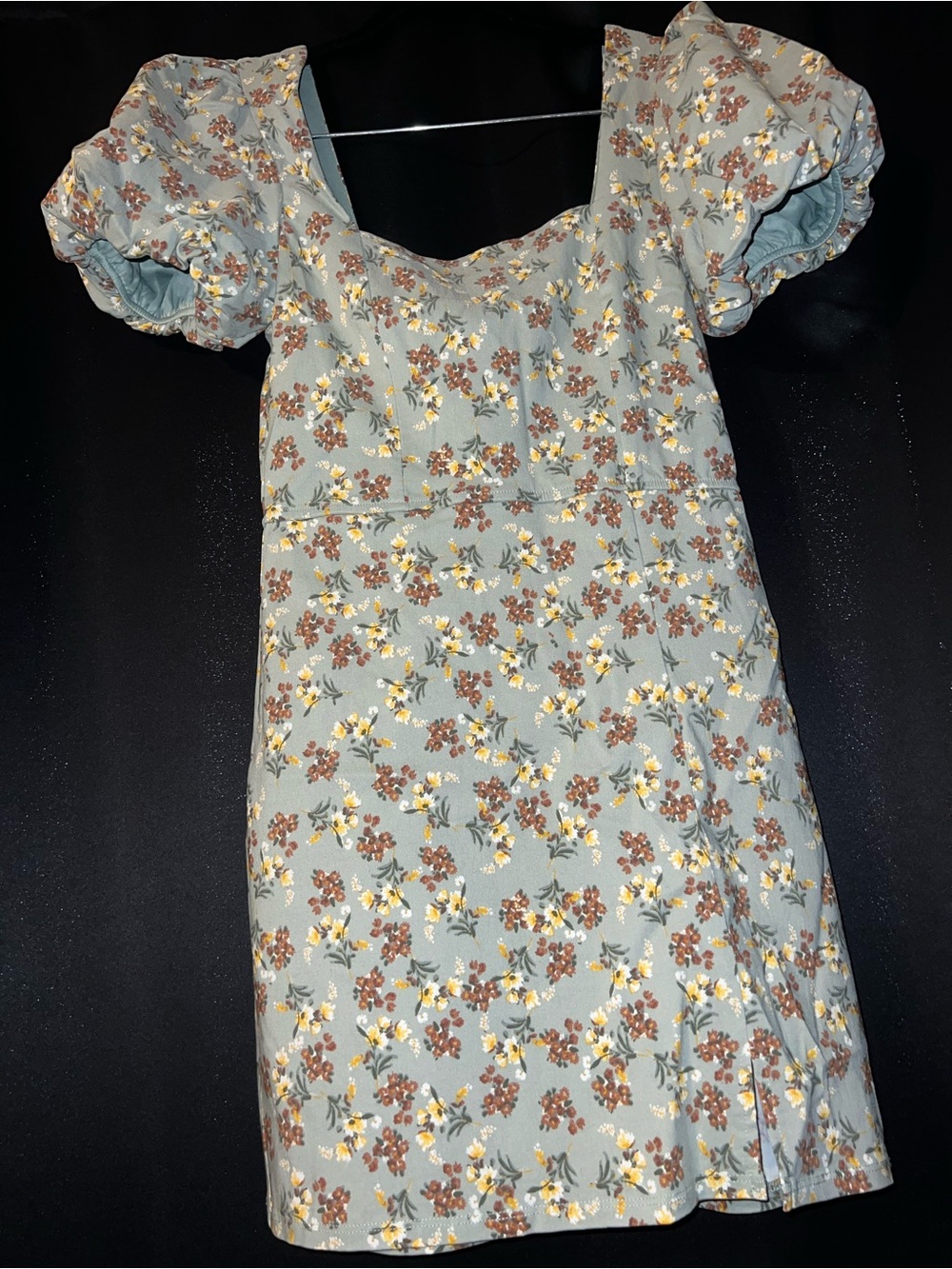 Trixxi Sage Green Floral Mini Dress Puffy Sleeves Size Small